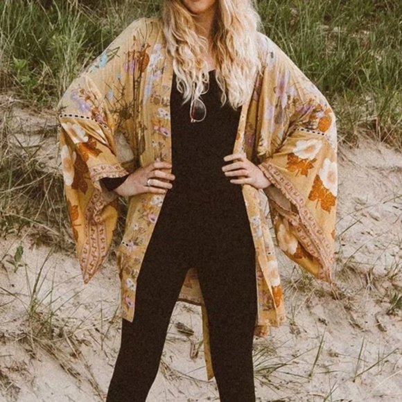 Boho Floral Tropical Print Belted Kimono Cover up - Picture 3 of 13